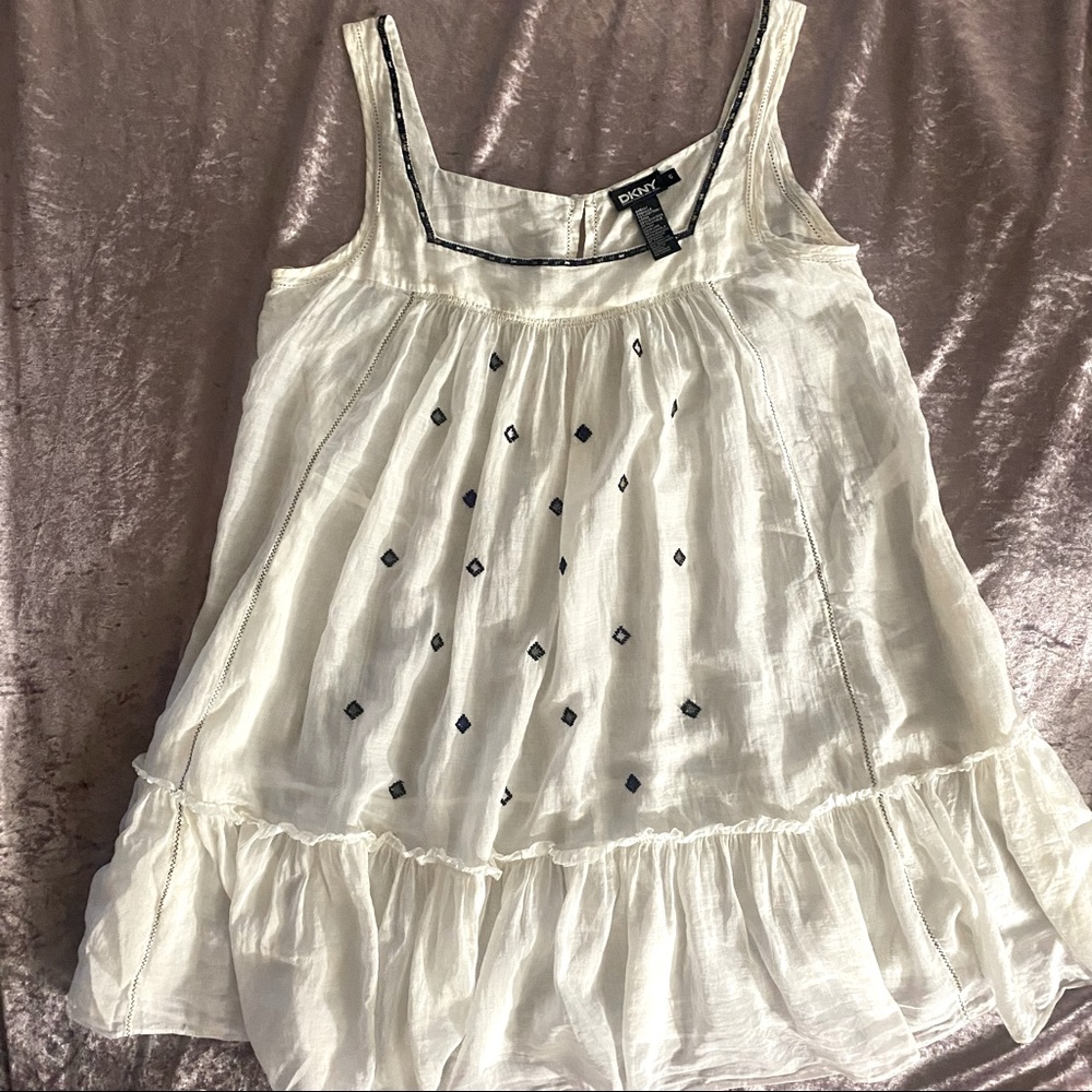 DKNY Sheer Embroidered Boho Baby Doll Dress/Tunic